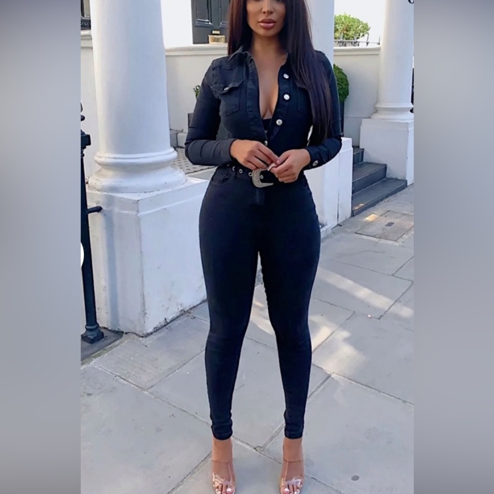 Denim Jumpsuit Fitted Jumpsuit Vintage inspired Jumpsuit
